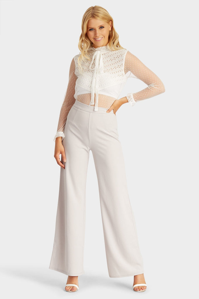 Grey Wide Leg High Waisted Trousers