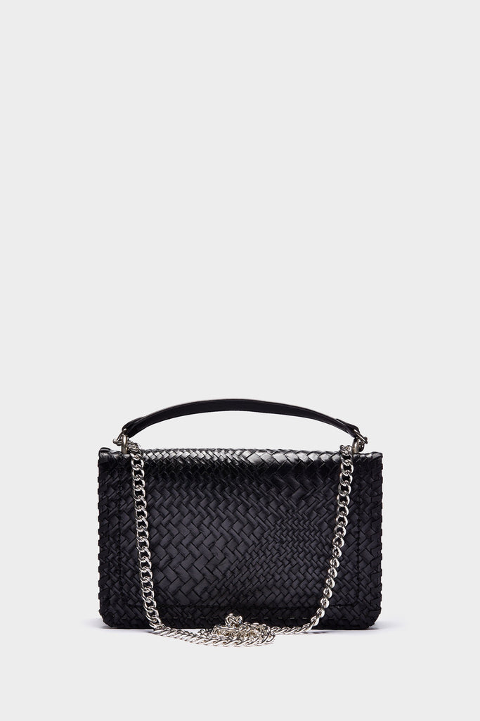 Black Weave Silver Chain Shoulder Bag