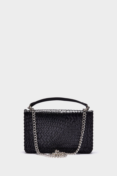 Black Weave Silver Chain Shoulder Bag