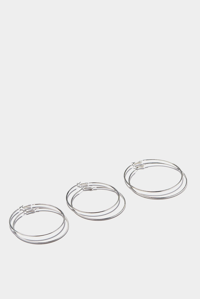 Silver Three Pairs Of Hoop Earrings