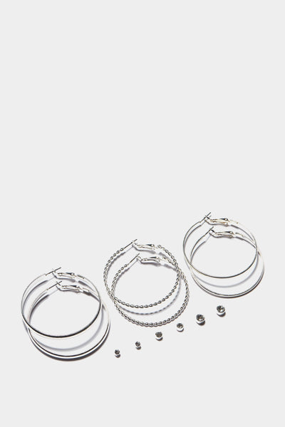 Silver Six Pairs Of Stud Pairs And Hoop Earrings Set