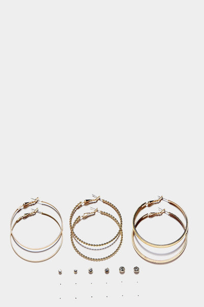 Gold Stud And Hoop Earring Set