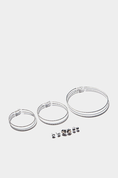 Silver Diamond Cut Hoop And Stud Earring Set