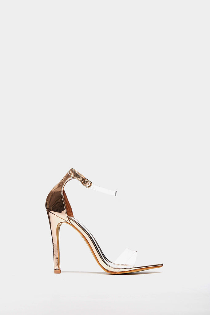 Rose Gold High Heel Strappy Pvc Sandals