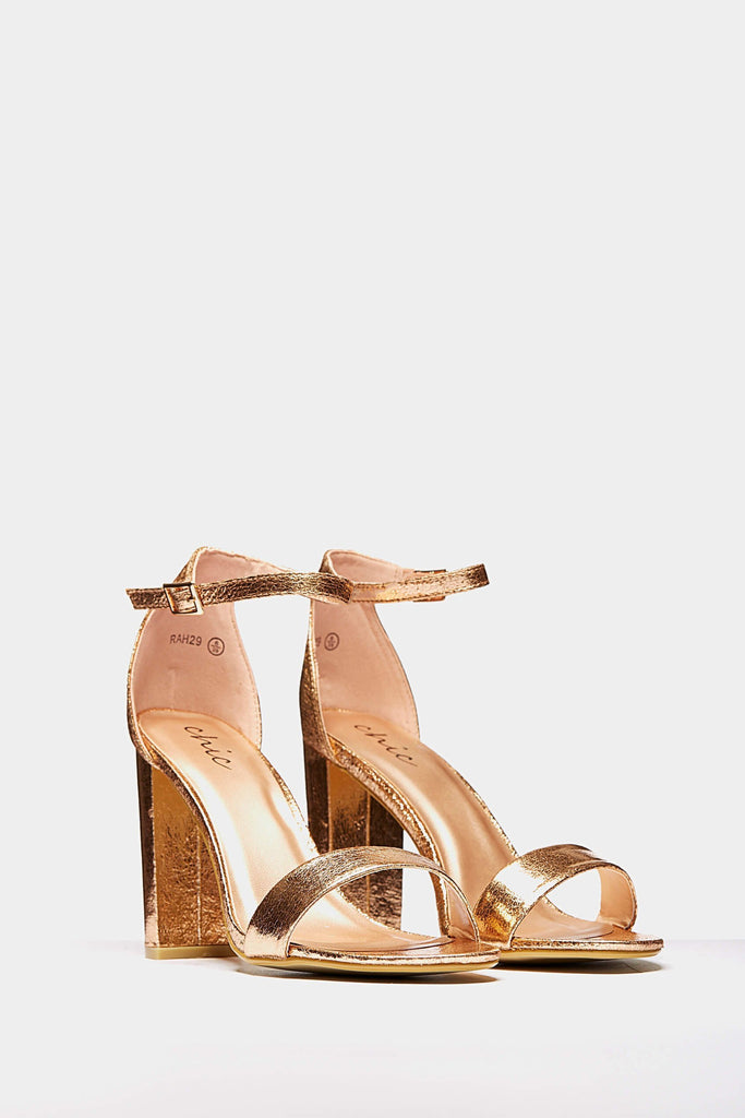 Rose Gold Block Heel Strappy Sandal