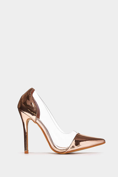 Rose Gold See Through Pvc Court Heels