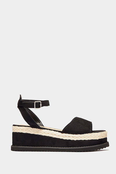 Black Wedge Open Toe Espadrilles