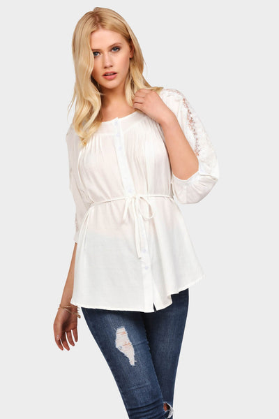 Cream Lace Trim Blouse