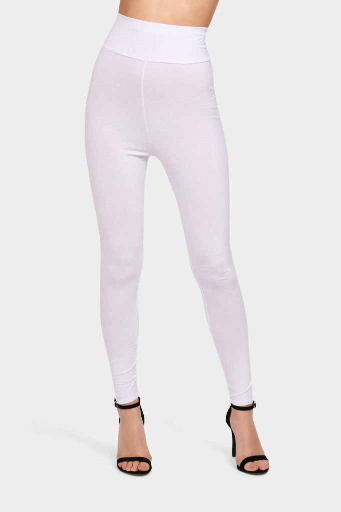White Roll Waistband Leggings