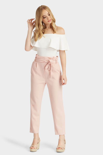 Nude High Waisted Pleated Trousers With Button Front