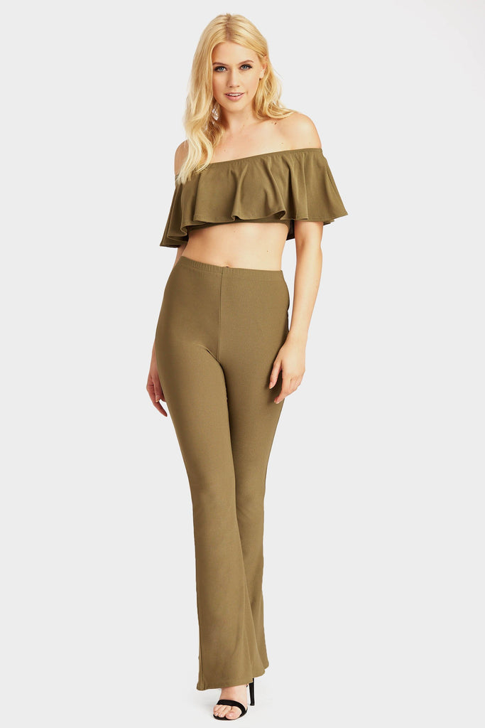 Khaki Fit Flare Trousers